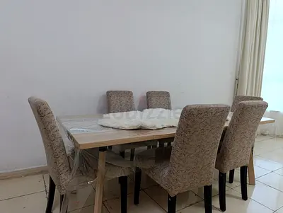 Wooden Dining Table with 6 Upholstered Chairs - Light Oak, from the One Furniture.