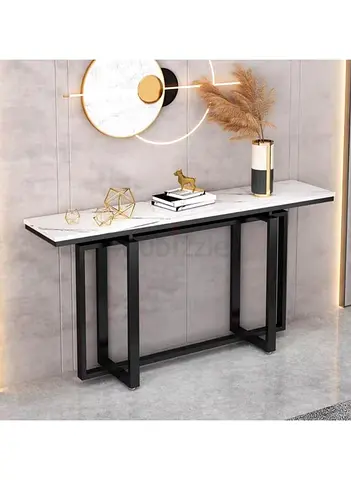 Modern Marble-Top Console Table with Black Metal Base Restaurant Furniture Supplier Dubai