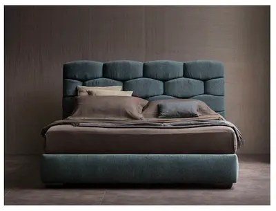 Upholstered Double Bed with Padded Headboard - Teal