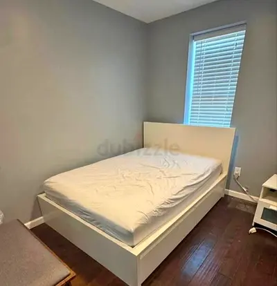 White Double Bed with Headboard and Storage Base - Good Condition