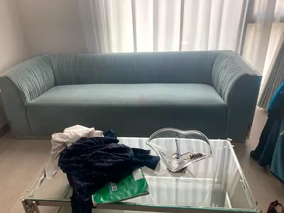 Light blue velvet 3-seater sofa in good condition