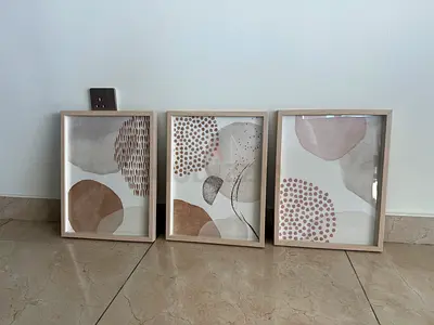 Set of 3 Framed IKEA Abstract Wall Prints — Neutral Tones