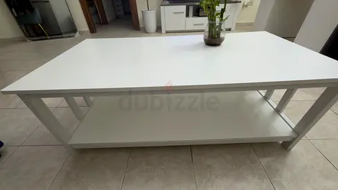 White Wooden Coffee Table with Lower Shelf - Good Condition