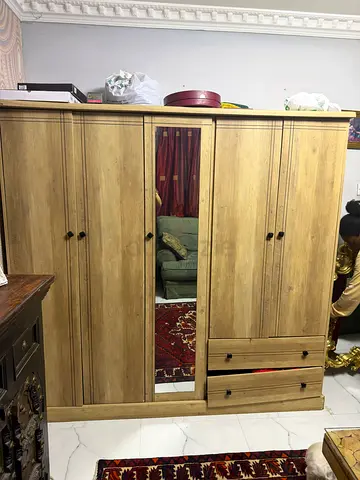Wooden 3-Door Wardrobe with Mirror and Drawers