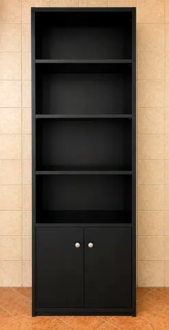 Tall Black Bookcase / Shelf Unit with Lower Cabinet - also sized for oven and microwave shelf