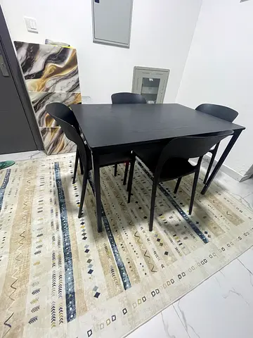 Black dining table with 4 chairs set - modern compact design- Pan home