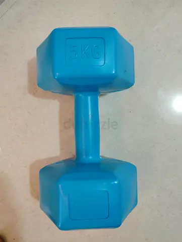 Single 5kg Vinyl Coated Hex Dumbbell - Light Blue
