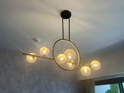 Luxxe Home, Modern Ring Chandelier with Glass Globe Bulbs - 6 Light Pendant
