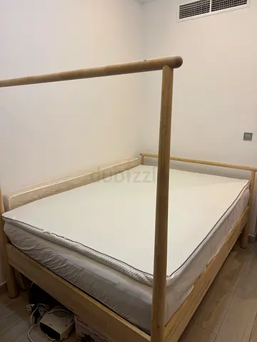 IKEA Gjora Queen Bed Frame + Mattress + Mattress Topper + Bedding