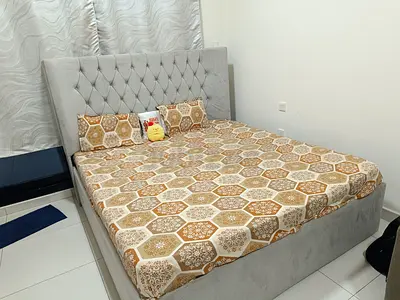 King size 7 x 7 upholstered tufted bed with storage -Available after 28th May