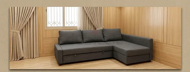 Grey L-shaped Corner Sofa-bed with Storage — Good Condition