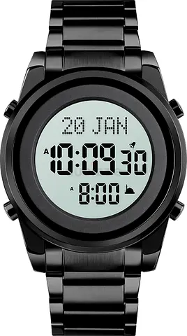 Skmei 1734 Azan watch Black Digital Mens Watch with Metal Bracelet - Minimal Design