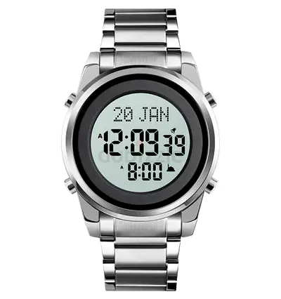 Skmei 1734 Azan Silver Stainless Steel Digital Mens Watch - Sport Style