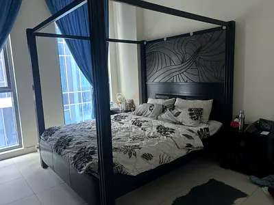 King Size Four-Poster Bed with Headboard - Dark Wood+ Mattress
