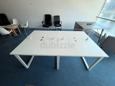 White 6-Person Office Workstation with Dividers
