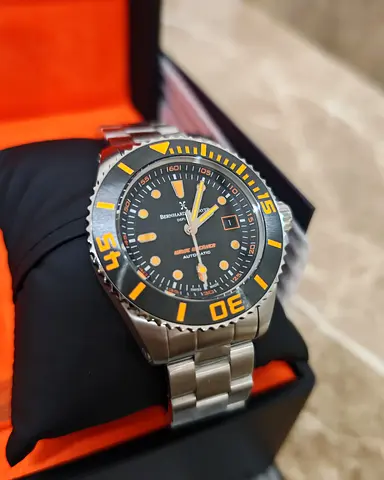Stainless Steel Mens Automatic Dive Watch with Orange Accents