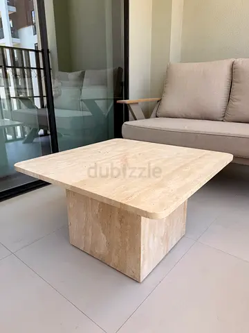 Travertine Square Coffee Table — Solid Stone, Minimal Design