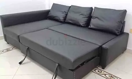 Black Convertible Sofa Bed with Storage Good Condition)