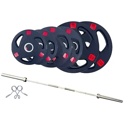 Miracle Fitness 6 ft Olympic Bar with Tri Grip Olympic Plates Set | 60 Kg Set