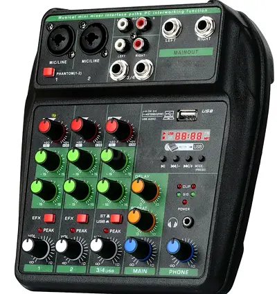 Compact 4-Channel Audio Mixer with USB and Effects