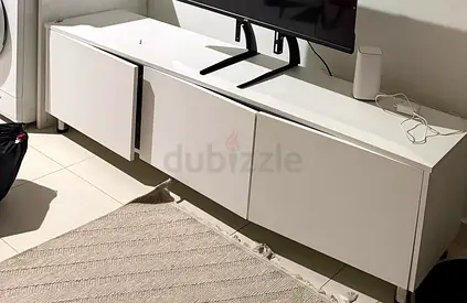 White Low TV Unit / Entertainment Cabinet - Modern Minimal