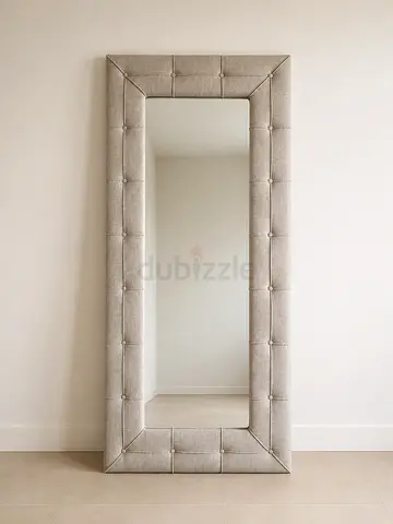 Full-Length Tufted Fabric Framed Mirror - Neutral Beige