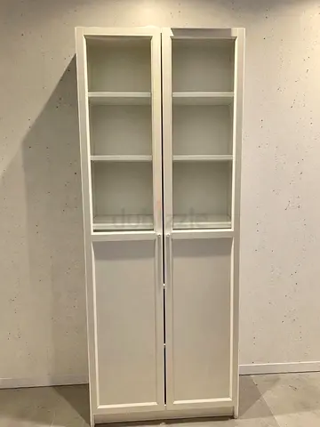 White Library Storage Cabinet with Glass Doors Billy