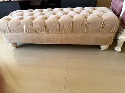 Beige Tufted Velvet Ottoman Bench - Excellent Condition