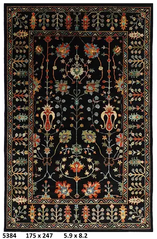 175x247cm hand knotted Afghan wool rug carpet Black Floral sultani style Area Rug living bedroom