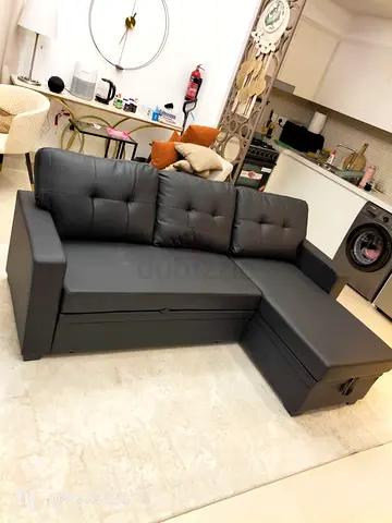Compact L-shaped Sofa Bed with Storage - Dark Grey