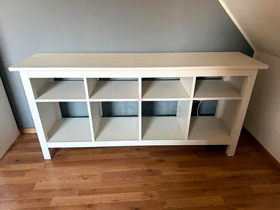 White Wooden Console / Storage Shelf with 8 Cubes