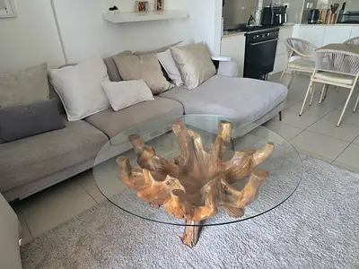 Sculptural large teak root round contemporary coffee table console