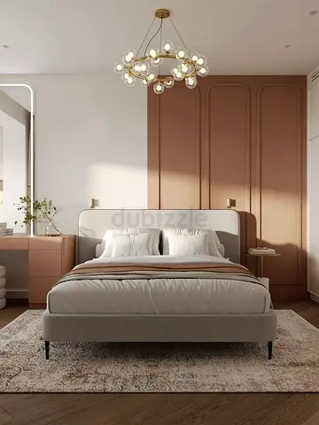 Modern King-Size Bed with Upholstered Headboard (Neutral)