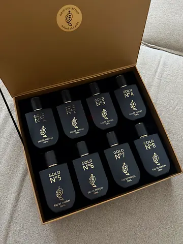 Set of 8 Gold No. Perfume Bottles in Gift Box (Unused)