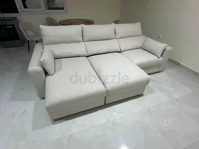 Ikea Eskelstuna L shape sofa bed BeLight Beige L-Shaped Fabric Sofa with Chaise, Excellent Condition