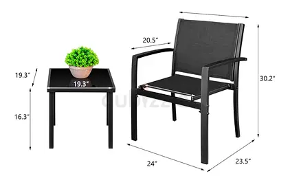 Outdoor Aluminum Armchair with Side Table - Set of 2