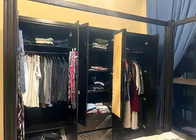 Large Black Wooden Wardrobe / Armoire — Good Condition