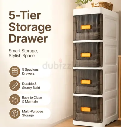 5-Tier Plastic Storage Drawers – Slim Stackable Organizer