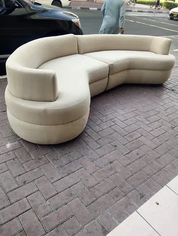 Curved Cream Fabric Sofa - Modern 3-Seater Sectional