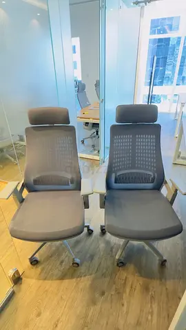 9xOffice Chair with Headrest - Comfortable Grey Mesh