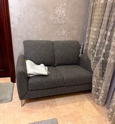 Compact 2-Seater Grey Fabric Sofa - Good Condition