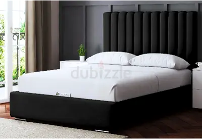 Modern Black Upholstered King Bed with Vertical Padded Headboard