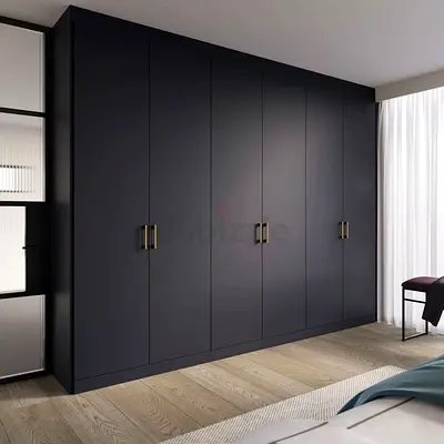 Modern Built-in Wardrobe – Matte Black, 6-Door
