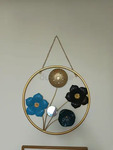 Metal Floral Wall Decor Hanging Mirror - Gold Round Frame