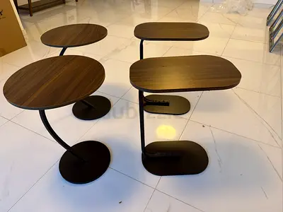 Set of 2 Adjustable Side Tables with Wood Tops and Black Metal Bases - price for all 4.