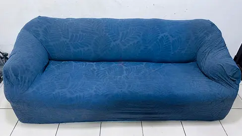 Blue 3-Seater Sofa with Slipcover — Good Condition