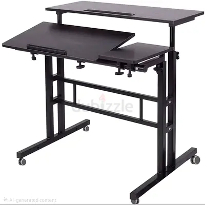 Hight Adjustable Black Rolling Computer / Study Desk with Tilt Keyboard Tray