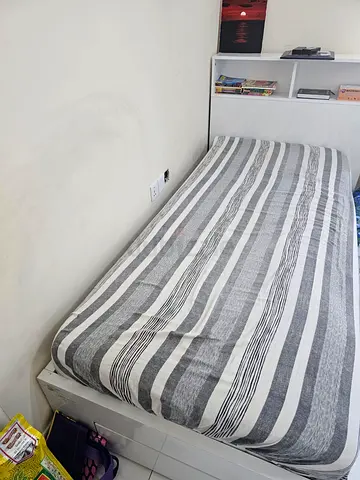 2 beds with built-in headboard shelves and drawers - good condition