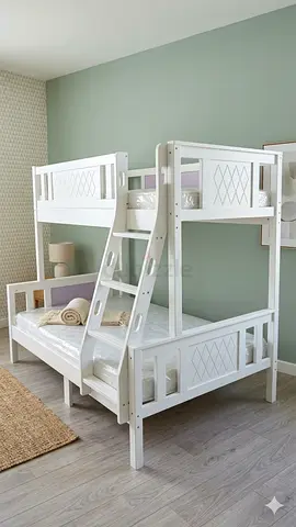White Wooden Bunk Bed with Ladder — brand new