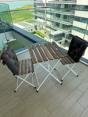 Wooden Folding Balcony Table and 2 Cushioned Chairs - Compact Outdoor Set